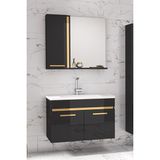 Alfa Banyo Yeni Gold Siyah 80 cm Banyo Dolabı Takımı