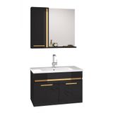 Alfa Banyo Yeni Gold Siyah 80 Cm Lavabolu Banyo Dolabı Takımı