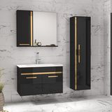 Alfa Banyo Yeni Gold Siyah 80+35 cm Boy Dolaplı Banyo Dolabı Takımı