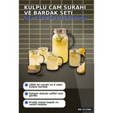 Alfa Brand Kulplu 1800 ml Cam Sürahi ve 350 ml 4 Bardak Seti - 5 Parça Şeffaf BX-313586 - Çok Renkli
