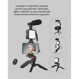 Alfa Brand Video Çekim Kiti Tripod LED Işık Harici Mikrofon ve Bluetooth Kumanda Seti - Çok Renkli