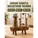 Alfa Brand Vintage Kum Saati + Deniz Feneri Modeli – Ahşap Gövdeli Masa Üstü Dekor Yeni Nesil - Çok Renkli