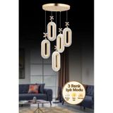 Alfa Led 5'li Gold 3 Renk Ledli Kristal Taşlı Modern Led Avize Gold