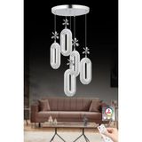 Alfa LED 5'li Gümüş Kumandalı 3 Renk Ledli Kristal Taşlı Modern LED Avize