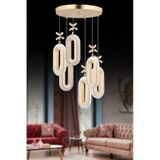 Alfa Led 6'lı Gold 3 Renk Modu Ledli Kristal Taşlı Modern Led Avize Gold