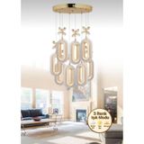 Alfa Led 8'li Gold 3 Renk Modu Ledli Kristal Taşlı Modern Led Avize Gold