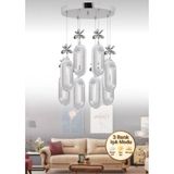 Alfa Led 8'li Krom 3 Renk Modu Ledli Kristal Taşlı Modern Led Avize Krom