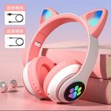Alfa MEC 5.1 Bluetooth Kablosuz Kulaklık Kedi Kulaklıklar Çocuklar Için Flaş Işığı ile Hd Ses Mikrofon - Pembe