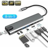 Alfa MEC 8’i 1 Arada Type-C To USB 4K HDMI RJ45 Ethernet 87W Pd Şarj Sd/tf Kart Okuyucu Hub Dönüştürücü - Gri
