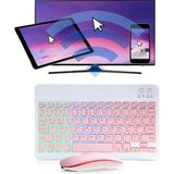 Alfa MEC Samsung Galaxy Tab A9 8.7 inç X110 X115 Uyumlu Pembe Aydınlatmalı Işıklı Kablosuz Bluetooth Klavye-Mouse