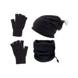 Alfa Polar Bere Ve Boyunluk + Yün Eldiven 3'lü Set Siyah