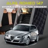 Alfa Romeo 147 Siyah Renk Tay Tüyü Cepli & Terletmez Sırtlı Oto Koltuk Minder Seti - Koltuk Koruma Kılıfı (Ön & Arka Tam Set)