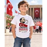 Alfa Tshirt Atatürk’ün Izinde Örgü – 29 Ekim Cumhuriyet Bayramı Dtg Baskılı Beyaz Tişört - XL