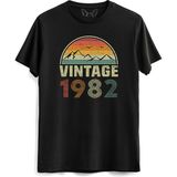 Alfa Tshirt Vintage 1982 Eskitme Kısa Kollu Siyah Erkek T-shirt