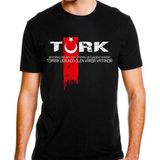 Alfa Türk Bayrak Baskılı Tişört - Siyah - M