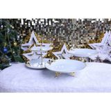 Alfafe Home 3 Parça Metal Ayaklı Porselen Pasta Sunumluk Kurabiyelik Şekerlik Set - Zeytin