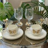 Alfafe Home 6 Parça Kahve Sunum Seti – 2 Fincan 2 Kadeh 2 Lokumluk – Gold Yaldızlı Cam & Porselen Şık Çeyiz Seti - 001-Renkli