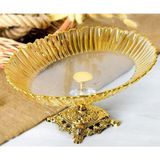 Alfafe Home Aurora Oval Gold Ayaklı Cam Servis Tabağı Sunumluk | 25 × 35 cm Ayaklı Tabak - Sarı