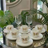 Alfafe Home Kelebek Detaylı 6’lı Türk Kahvesi Fincan Takımı – Gold Porselen Set Şık Çeyiz & Misafir Sunumluk - 001-Renkli