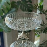 Alfafe Home Lotus Kristal 24 cm Kesme Dekor Metal Ayaklı Salata Kasesi Cam Sunumluk- Servis Tabağı