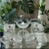 Alfafe Home Vintage 5 Parça Gümüş Kristal Sunum Seti - Kase, Ayaklı Tabak ve Kulplu Tepsi - 5 parça yüksek