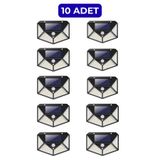 ALFAGİFT 10 Adet Güneş Enerjili 100 LED Sensörlü Duvar Bahçe Lambası, Solar Dış Mekân Aydınlatma