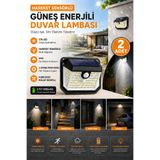 ALFAGİFT 2 Adet Güneş Enerjili Hareket Sensörlü 178 LED IP65 Dış Mekân Duvar Bahçe Lambası