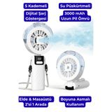 ALFAGİFT 3000 mAh Su Püskürtmeli Şarjlı El Fanı Mini Vantilatör Boyuna Asmalı USB Fan