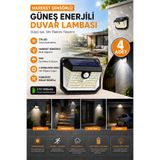 ALFAGİFT 4 Adet Güneş Enerjili Hareket Sensörlü 178 LED IP65 Dış Mekân Duvar Bahçe Lambası