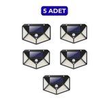 ALFAGİFT 5 Adet Güneş Enerjili 100 LED Sensörlü Duvar Bahçe Lambası, Solar Dış Mekân Aydınlatma