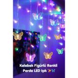 ALFAGİFT Kelebek Figürlü Renkli LED Perde Işık USB Dekoratif Oda Aydınlatma Gece Lambası
