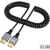 Alfais 4414 HDMI Kablo 0.5-2 Metre Spiral Yaylı Fullhd 4K 60Hz UHD Siyah-Gri Materyal