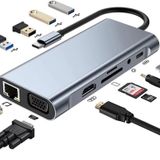Alfalink Type-C to Usb 11in1 Çevirici Çoğaltıcı Hub Adaptör Macbook/Pc Uyumlu(Lan+Type-C+SD Card+USBx4+Audio+HDMI+VGA)