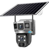 Alfas 4g Sım Solar Panelli Güneş Enerjili Su Geçirmez 6mp 3 Kameralı Güvenlik Kamerası V380 Pro - Gri