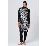 Alfasa Önü Zebra Desenli Kadın Tam Kapalı Tesettür Mayo 23691 Siyah Siyah L