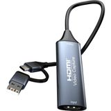 Alfatech HDMI Video Capture Kartı – USB / Type-C Girişli, HDMI → USB Canlı Yayın ve Kayıt Dönüştürücü - Gümüş