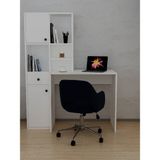 Alfimo Mobilya Smyrna Dolaplı Raflı Çekmeceli Kitaplıklı Çalışma Masası Beyaz - 161.8 X 135 X 50