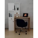 Alfimo Mobilya Smyrna Dolaplı Raflı Çekmeceli Kitaplıklı Çalışma Masası Beyaz & Atlantik Çam - Beyaz - Atlantik Çam - 161.8 X 135 X 50