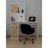 Alfimo Mobilya Smyrna Dolaplı Raflı Çekmeceli Kitaplıklı Çalışma Masası Gövde Beyaz & Kapak Atlantik Çam - Beyaz - Atlantik Çam - 161.8 X 135 X 50