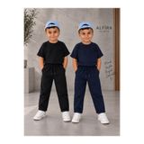 ALFİRA TEKSTİL 2 ADET SİYAH LACİVERT ERKEK ÇOCUK 5/16 YAŞ ARASI OKUL VE ÖZEL GÜNLER İÇİN JOGGER PANTOLON PİKE KUMAŞ DUBLE PAÇA