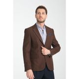 Alfredo Erkek Kahve Mono Yaka Keten Desenli Slim Fit Spor Blazer Ceket Kahverengi 66
