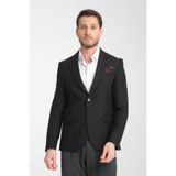 Alfredo Erkek Siyah Mono Yaka Keten Desenli Slim Fit Spor Blazer Ceket Siyah 62