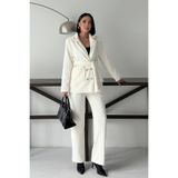 ALFUDO Moda Collection Beyaz Fitilli Kadife Ceket Pantolon Takım