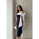 ALFUDO Moda Collection Brıanna Lacivert Beyaz Renk Midi Mezuniyet Elbisesi