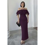 ALFUDO Moda Collection Düşük Omuz Volanlı Uzun Mezuniyet Abiye Elbise