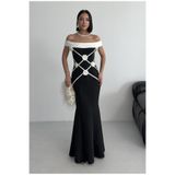 ALFUDO Moda Collection Eliza Çiçekli Abiye Siyah Elbise