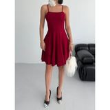 Alfudo Moda Collection Ince Askılı Eteği Kat Detay Abiye Mezuniyet Elbisesi - Bordo - XS