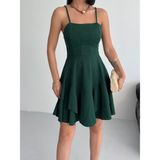 Alfudo Moda Collection Ince Askılı Eteği Kat Detay Abiye Mezuniyet Elbisesi - Zümrüt Yeşili - XS