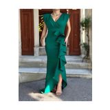 ALFUDO Moda Collection Kadın Scuba Dalgıç Kumaş Kruvaze Yaka Eteği Volanlı Abiye Mezuniyet Nikah Elbise