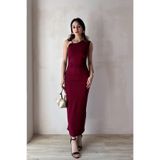 ALFUDO Moda Collection Lavender Tokalı Bordo Maxi Elbise